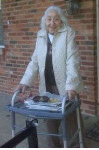 95 year old woman with rolling walker