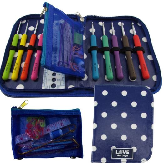 WooCrafts Large-Eye Blunt Needles Yarn Knitting Plus Crochet Hooks Set with  Case,Ergonomic Handle Crochet Hooks Needles for Arthritic Hands.Best Gift!